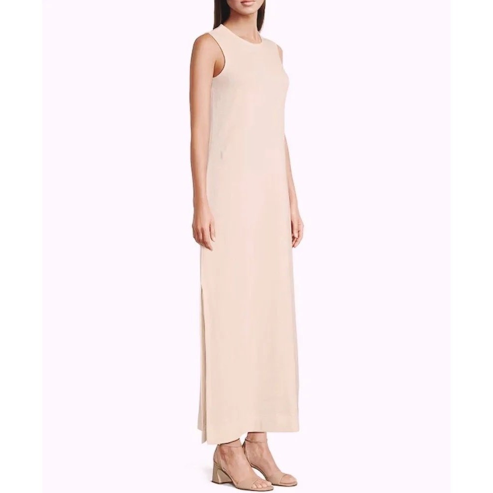 Le' AL.X Jersey Stretch Knit Crew Neck Shift Maxi Dress Pink Cotton Sleeveless